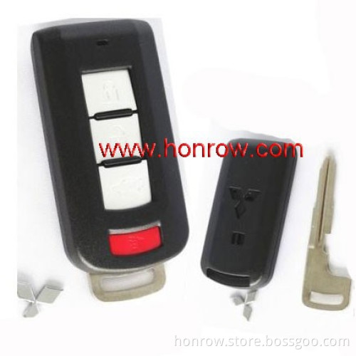 Mitsubishi 3+1 button remote key blank with emergency key blade; remote key shell